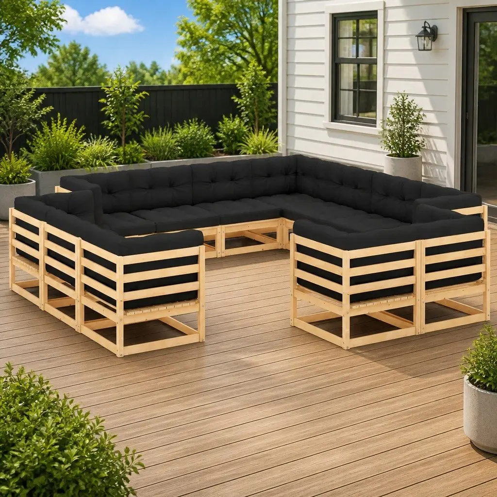 Garden Lounge Set Anthracite 12 Piece Pallet Sofa Outdoor Furniture with Cushions