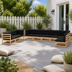 Garden Lounge Set 10 Piece Pallet Sofa Outdoor Furniture with Cushions Pinewood
