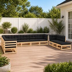 Garden Lounge Set 11 Piece Outdoor Sofa Patio Furniture with Cushions Pinewood