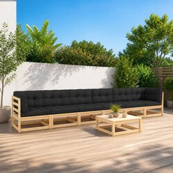 Compact 7-Piece Pinewood Lounge Set for Outdoor Comfort