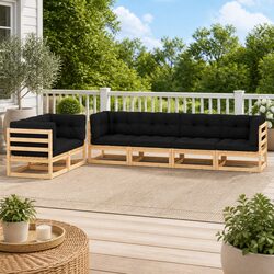 Garden Lounge Set 6 Piece Pallet Sofa Pinewood Outdoor Furniture Anthracite