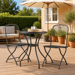 3 Piece Garden Dining Set Expanded Metal Mesh Anthracite Patio Furniture