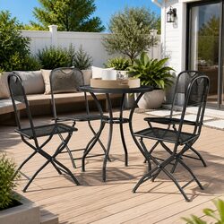 5 Piece Outdoor Garden Dining Set Expanded Metal Mesh Anthracite Folding Chairs