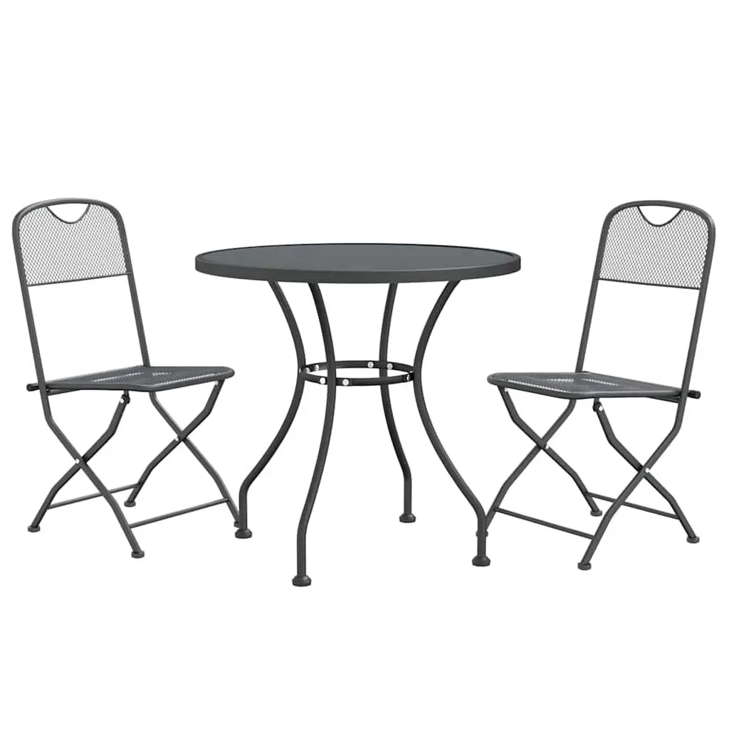 3 Piece Garden Dining Set Anthracite Expanded Metal Mesh Folding Chairs