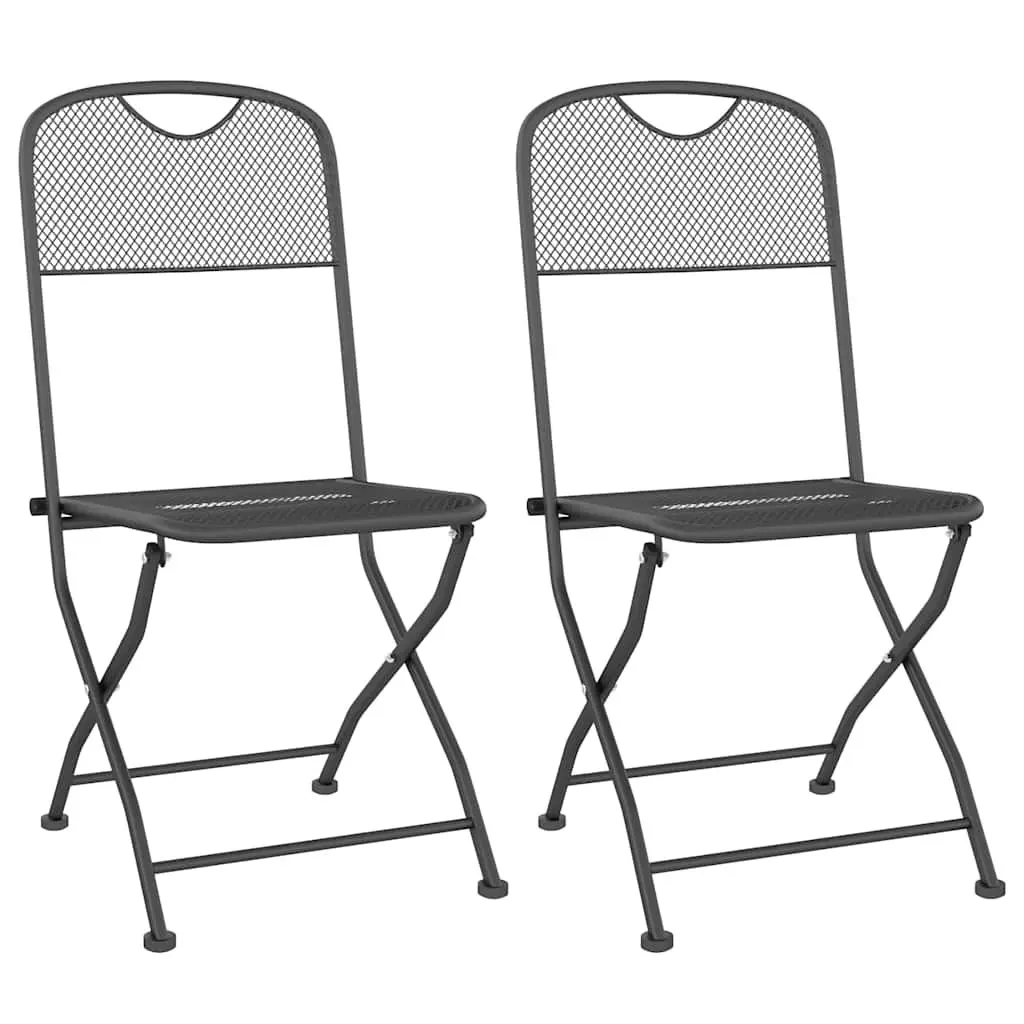 3 Piece Garden Dining Set Anthracite Expanded Metal Mesh Folding Chairs