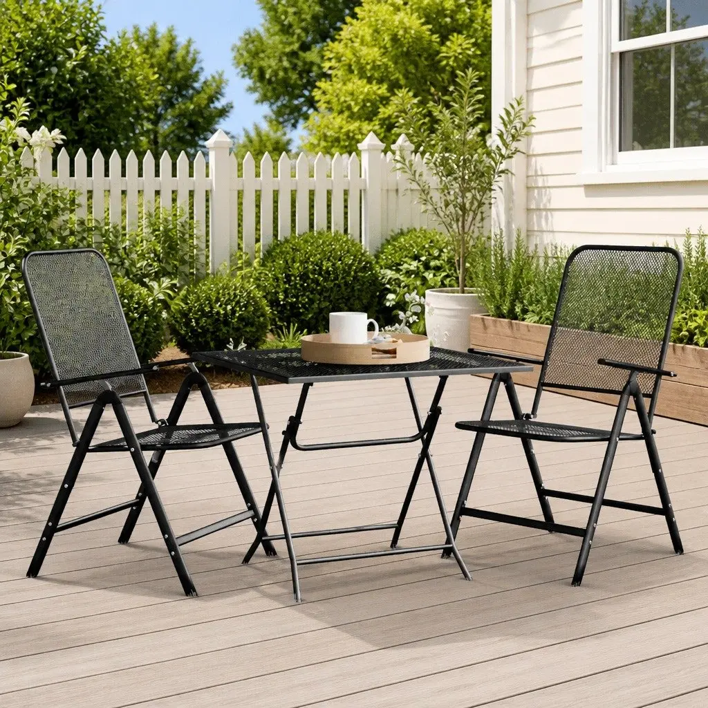 Garden Dining Set 3 Piece Outdoor Patio Furniture Anthracite Foldable Adjustable