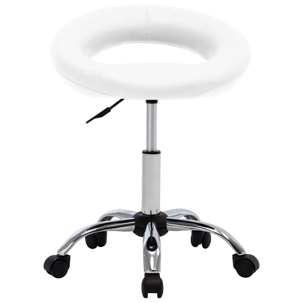 Adjustable Height Swivel Chair White Faux Leather 360 Degree Rotation Gas Lift Mechanism