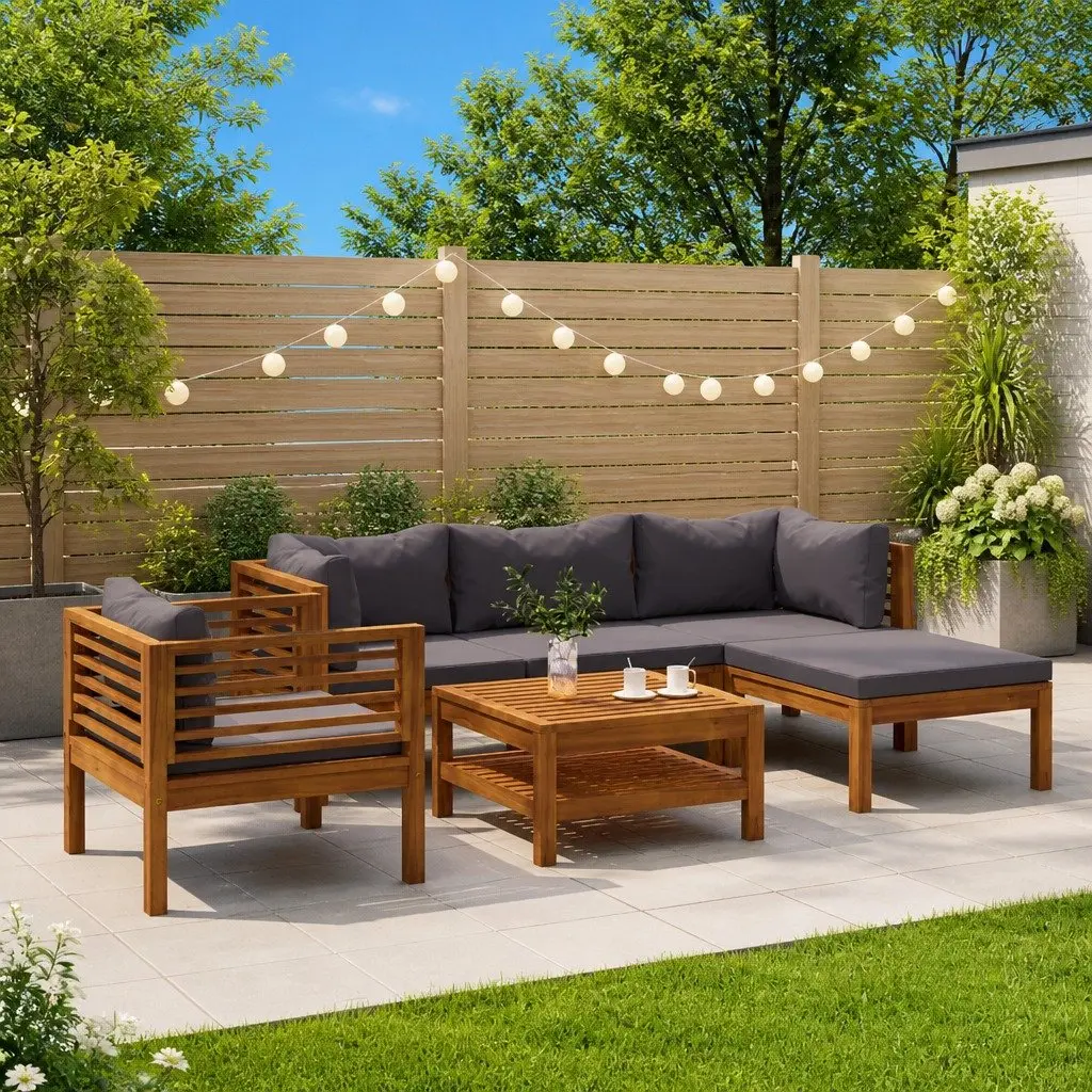 Garden Lounge Set Grey 6 Piece Outdoor Furniture Patio Sofa with Cushions