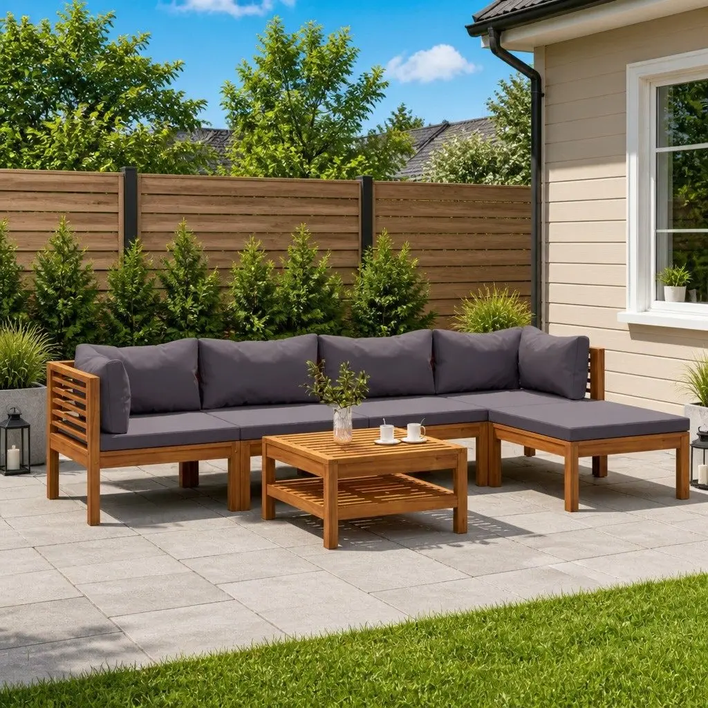 Garden Lounge Set 6 Piece Outdoor Furniture Acacia Wood Modular Sofa with