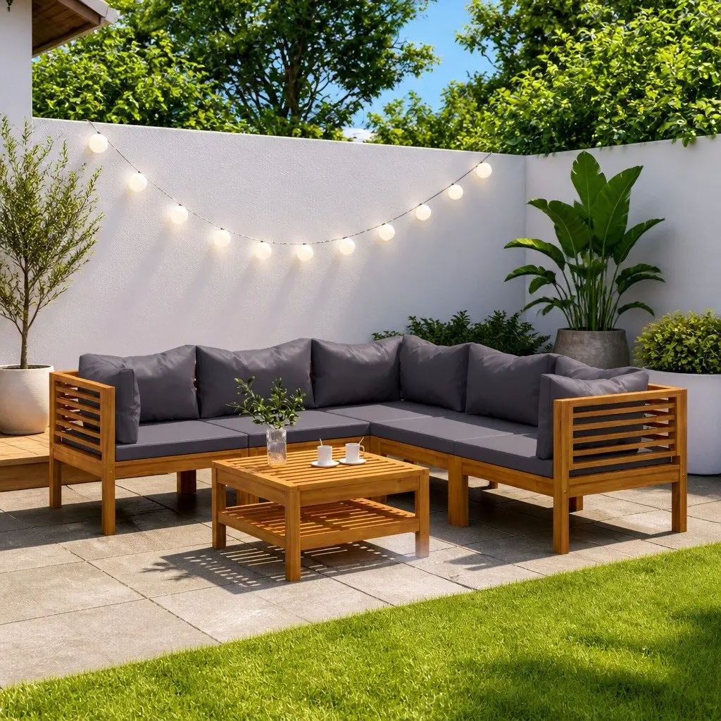 Garden Lounge Set 6 Piece Outdoor Furniture Modular Sofa with Coffee Table