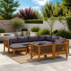 Concise 10-Piece Outdoor Acacia Wood Lounge Set