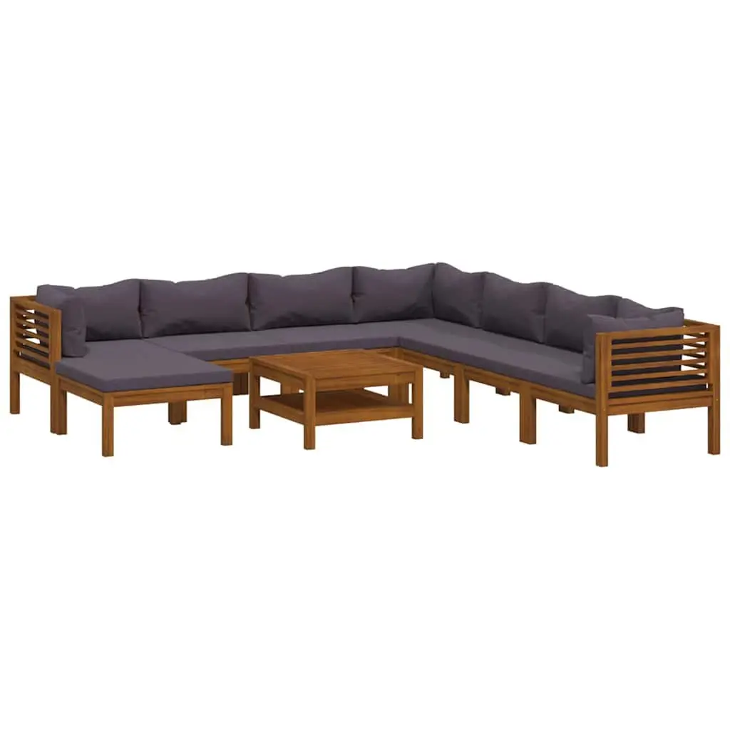 Garden Lounge Set 9 Piece Outdoor Furniture Patio Sofa Acacia Wood Grey Cushion