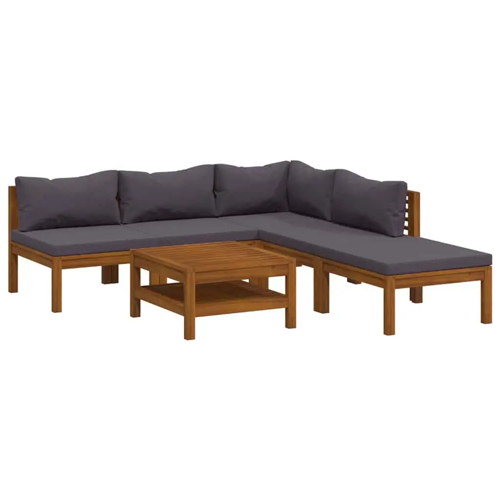 Garden Lounge Set 6 Piece Outdoor Furniture Grey Acacia Wood Patio Sofa with