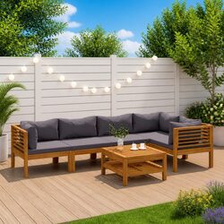 Garden Lounge Set 6 Piece Outdoor Furniture with Cushions Acacia Wood Patio Sofa