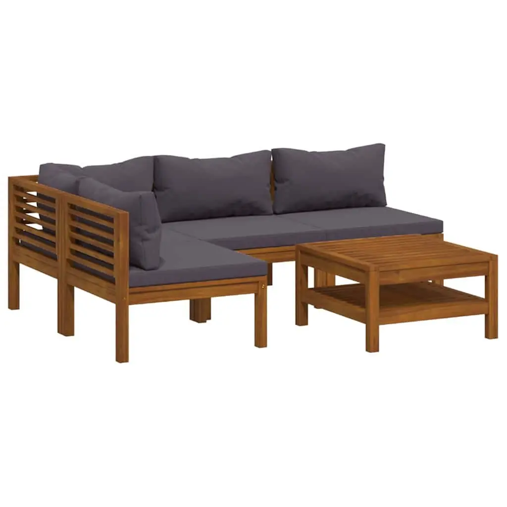 5 Piece Garden Lounge Set Outdoor Furniture Sofa Coffee Table Acacia Wood Grey