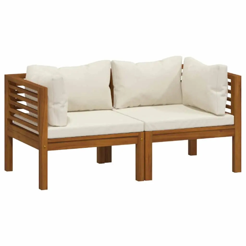 2-Seater Garden Sofa Outdoor Lounge Set Solid Acacia Wood Cream Cushions Patio
