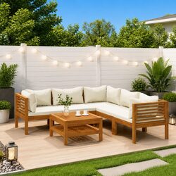 6-Piece Outdoor Lounge Set with Cream Cushions