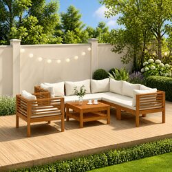 7 Piece Outdoor Garden Lounge Set Acacia Wood Frame Modular Sofa Coffee Table