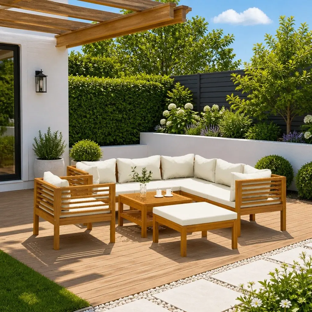 8 Piece Outdoor Garden Lounge Set Modular Sofa with Coffee Table Cream Cushions