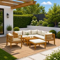 Sturdy 8 Piece Outdoor Lounge Set with Cream Cushions