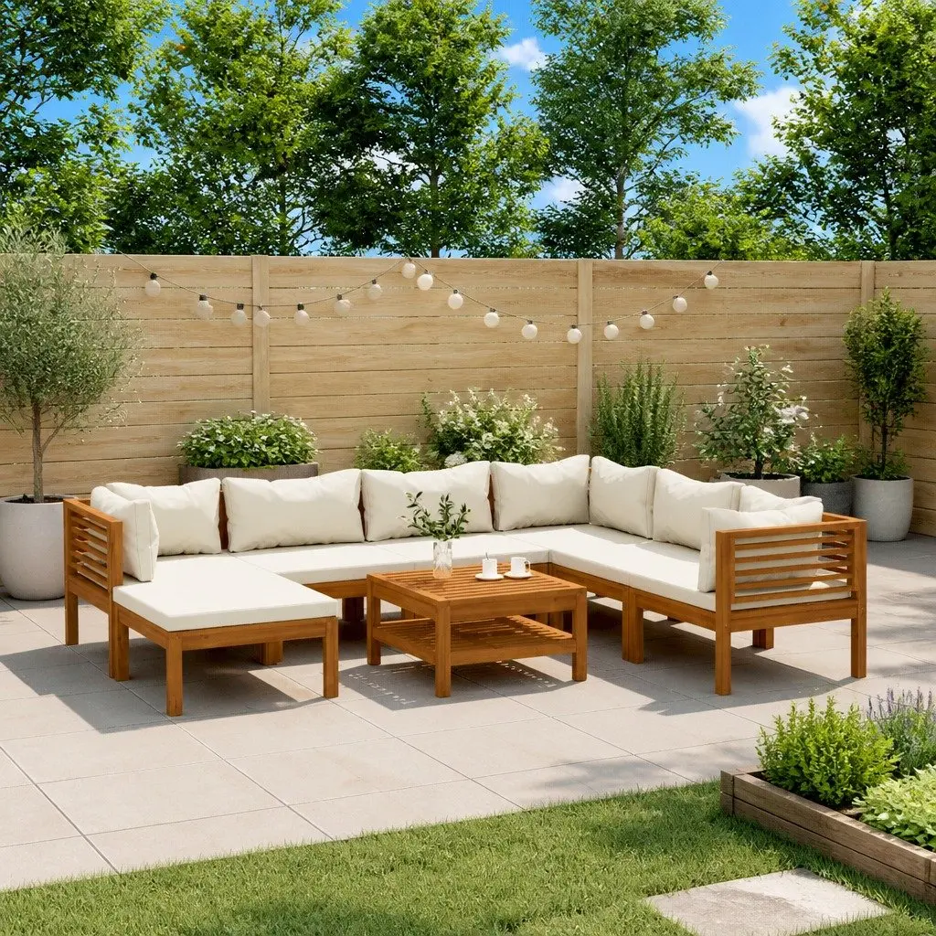 Garden Lounge Set Cream 8 Piece Modular Outdoor Furniture Sofa with Cushions Coffee Table