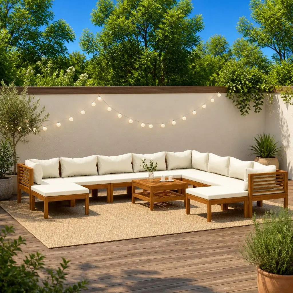 Garden Lounge Set 11 Piece Outdoor Furniture Acacia Wood Sofa with Cushions