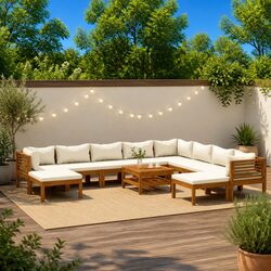 Garden Lounge Set 11 Piece Outdoor Furniture Acacia Wood Sofa with Cushions