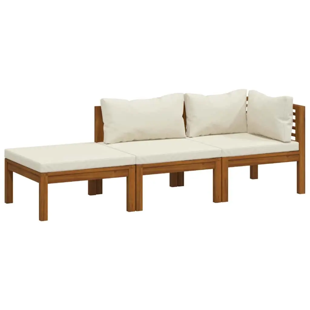 3 Piece Garden Lounge Set Outdoor Furniture Acacia Wood Frame Cream Cushions