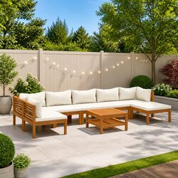 Garden Lounge Set 8 Piece Outdoor Furniture Cream Cushion Acacia Wood Modular