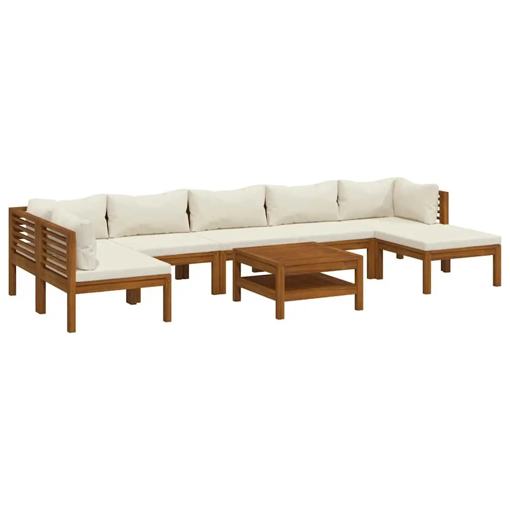 Garden Lounge Set 8 Piece Outdoor Furniture Cream Cushion Acacia Wood Modular