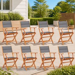 Outdoor Folding Armchairs Set 8 pcs Grey Garden Seating Eucalyptus Wood