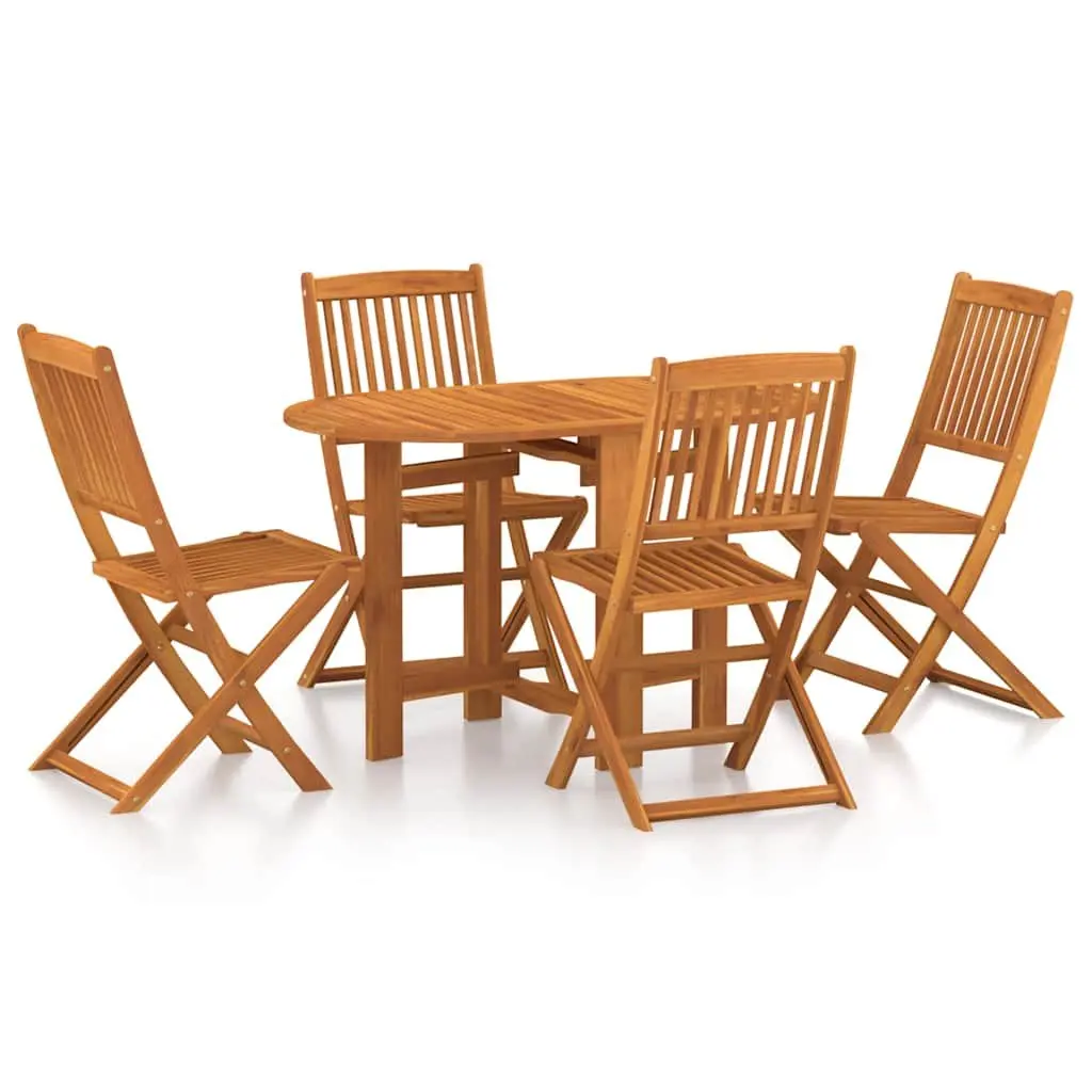 5 Piece Garden Dining Set Brown Solid Acacia Wood Foldable Weather-Resistant Outdoor Patio Furniture