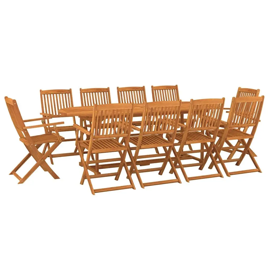 11 Piece Brown Solid Wood Garden Dining Set Weather-Resistant Patio Furniture 220x90x75cm