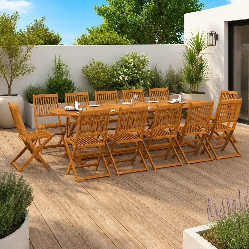 Garden Dining Set 13 Piece Outdoor Furniture Wood Table Chairs Patio Seating