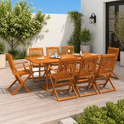 Garden Dining Set 9 Piece Outdoor Patio Table Chairs Brown Backyard Furniture