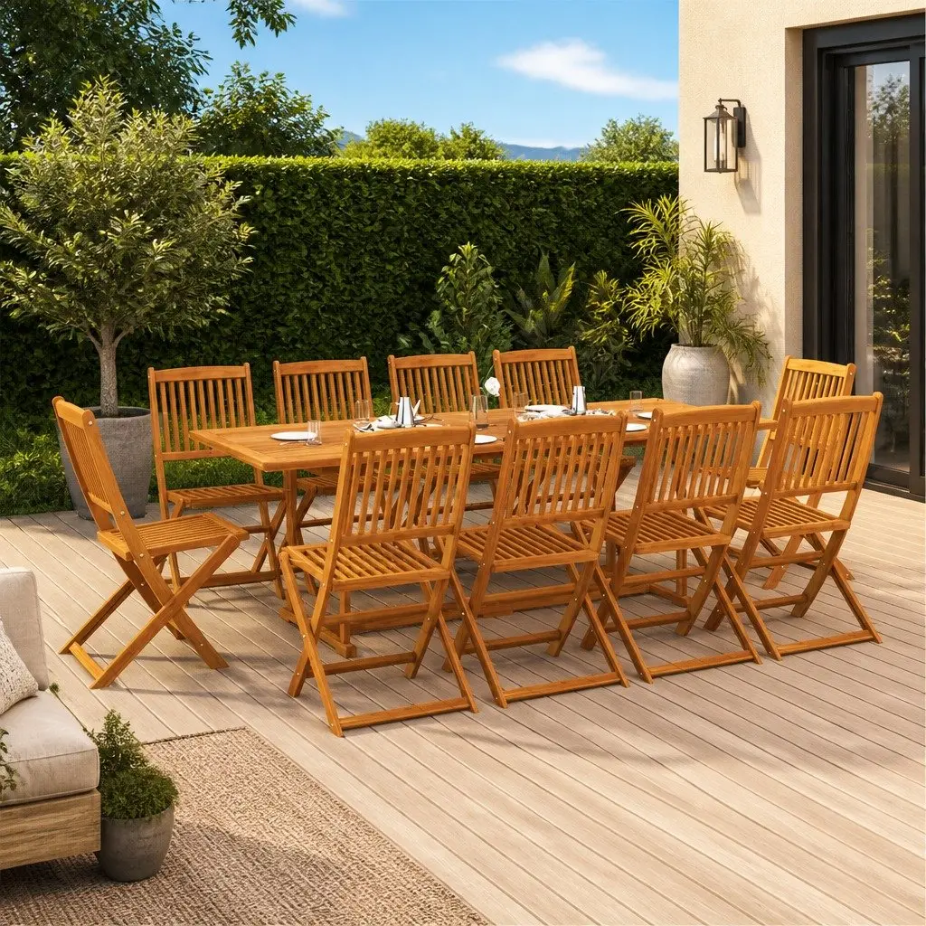 Garden Dining Set Brown 11 Piece Outdoor Furniture Foldable Table Chairs