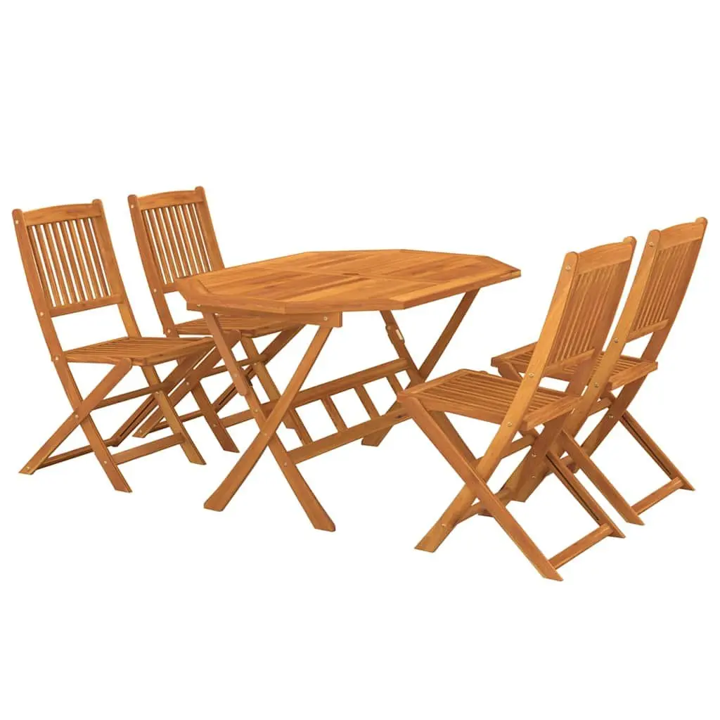 5 Piece Garden Dining Set Brown Foldable Outdoor Patio Table Chairs