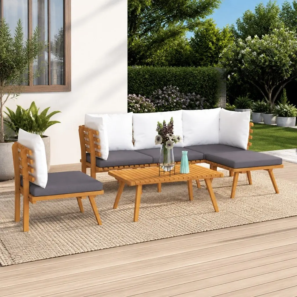 Garden Lounge Set Brown 6 Piece Solid Wood Weather Resistant with Cushions