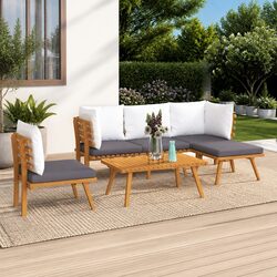Garden Lounge Set 6 Piece Outdoor Furniture with Cushions Solid Wood Patio
