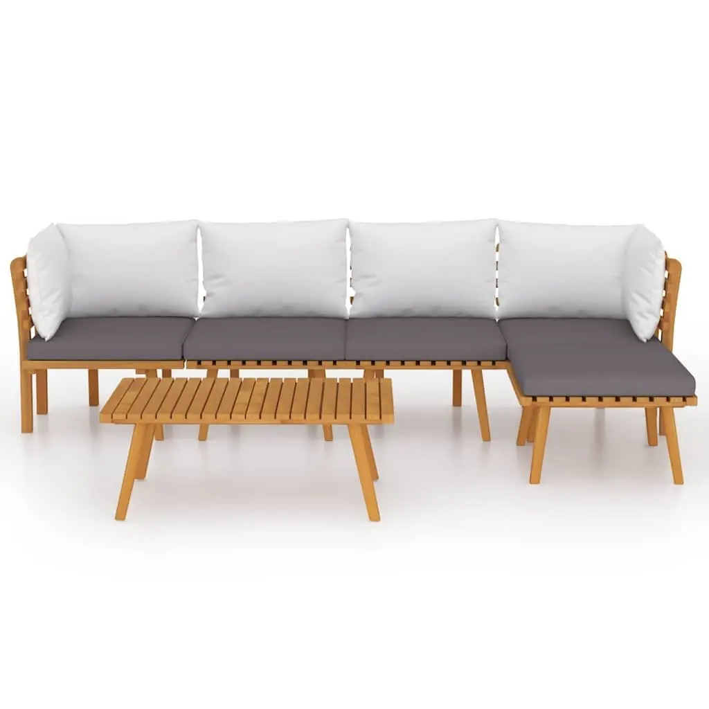 Garden Lounge Set Brown 6 Piece Solid Wood Weather Resistant with Cushions