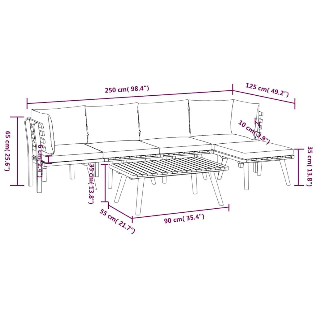 Garden Lounge Set Brown 6 Piece Solid Wood Weather Resistant with Cushions