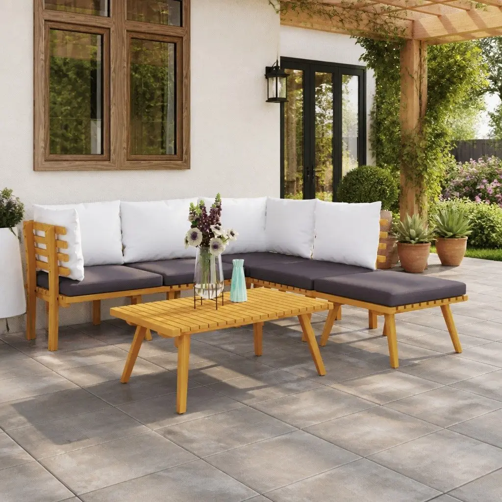 Garden Lounge Set 6 Piece Outdoor Patio Furniture Acacia Wood with Cushions