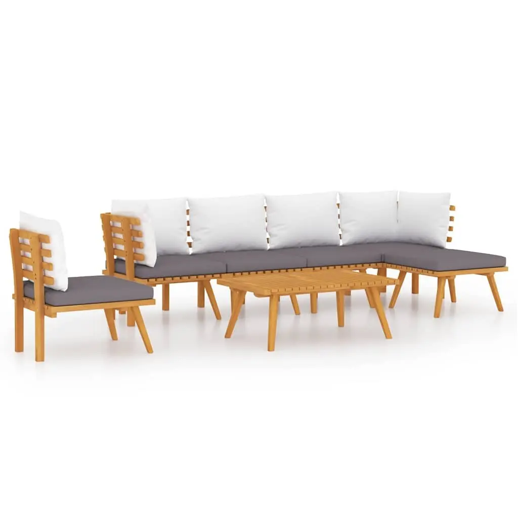 7 Piece Garden Lounge Set Brown Solid Acacia Wood Weather Resistant with Cushions