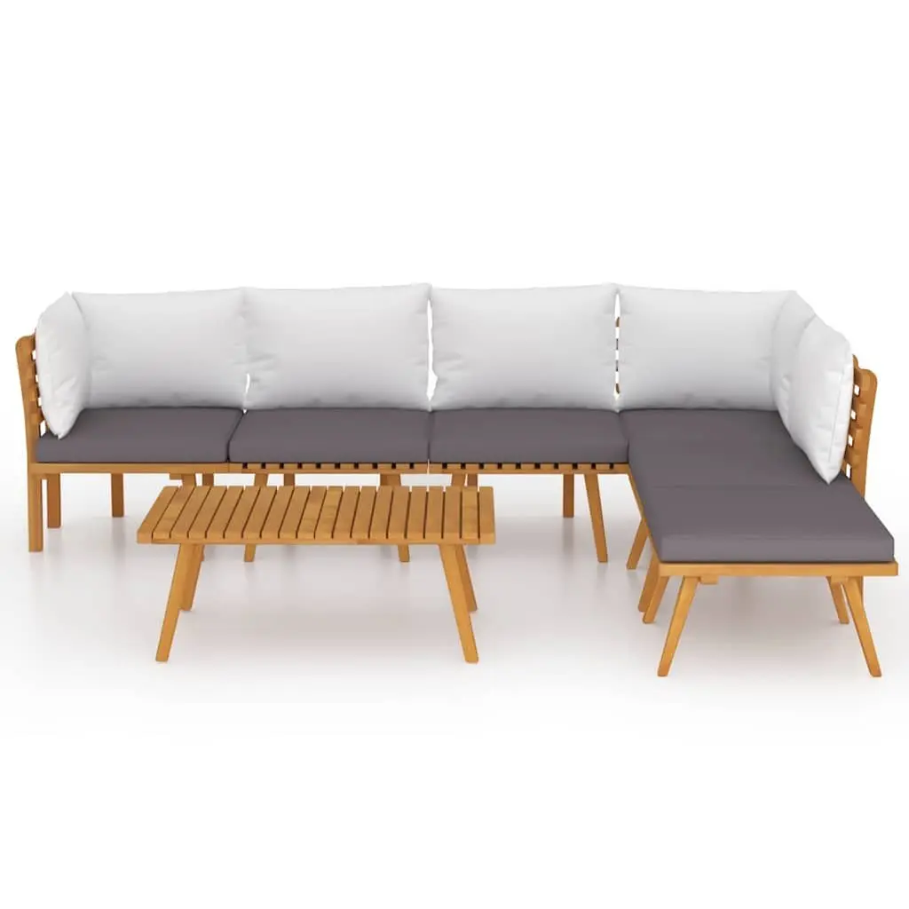 7 Piece Garden Lounge Set Brown Solid Acacia Wood Weather Resistant with Cushions