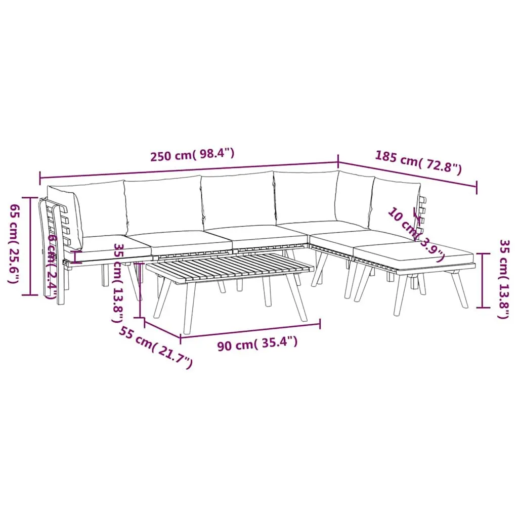 7 Piece Garden Lounge Set Brown Solid Acacia Wood Weather Resistant with Cushions