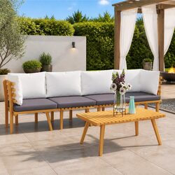 Garden Lounge Set 4 Piece Brown Outdoor Patio Furniture Solid Wood Cushions