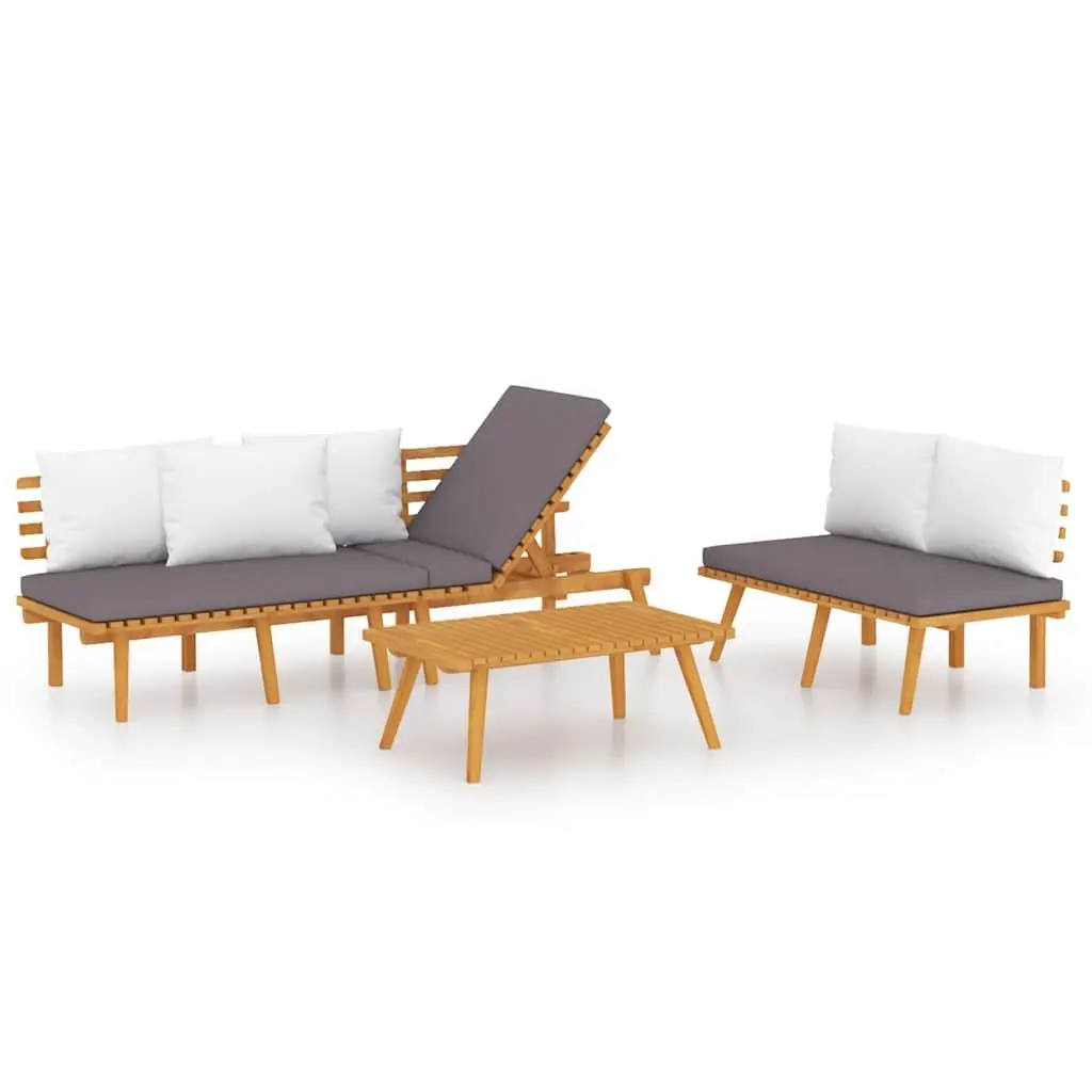 3 Piece Garden Lounge Set Brown Solid Acacia Wood Outdoor Furniture with Cushions
