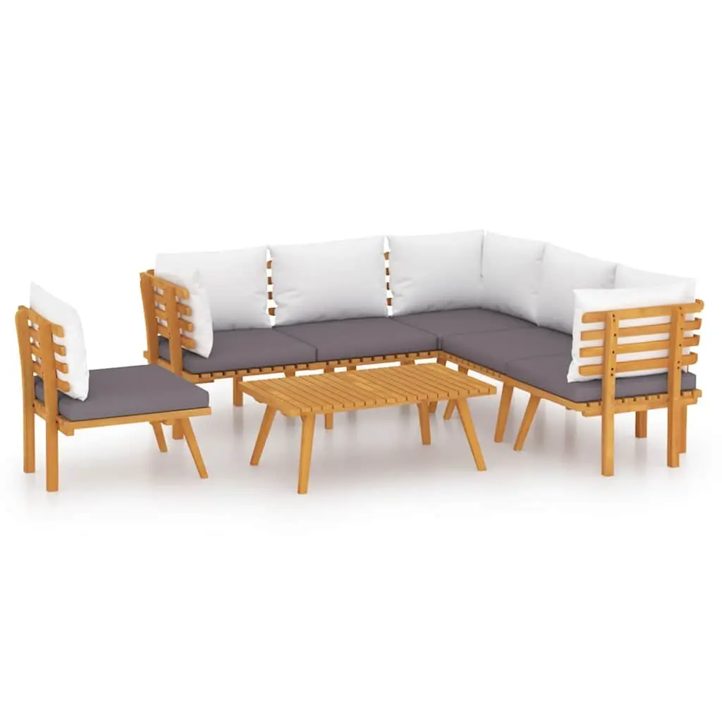 7 Piece Garden Lounge Set Brown Solid Acacia Wood Outdoor Patio with Cushions