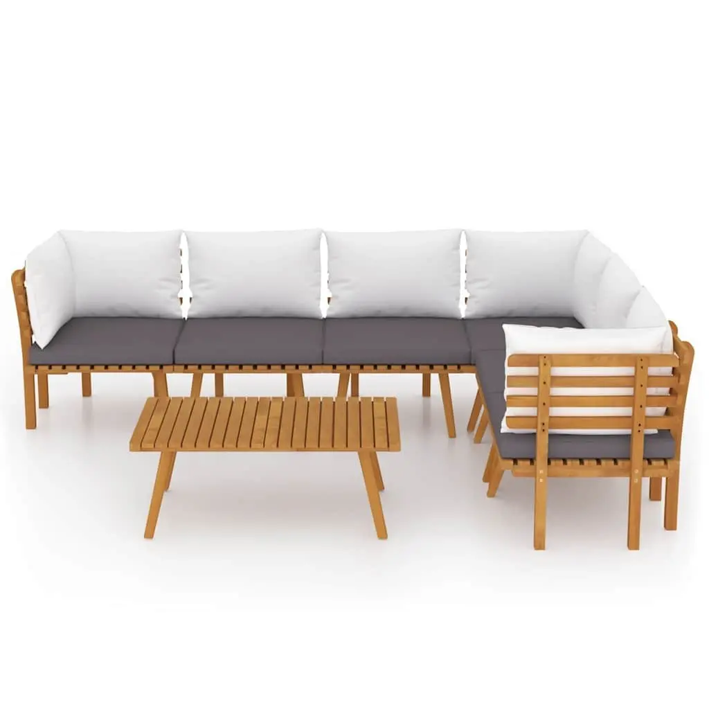 7 Piece Garden Lounge Set Brown Solid Acacia Wood Outdoor Patio with Cushions