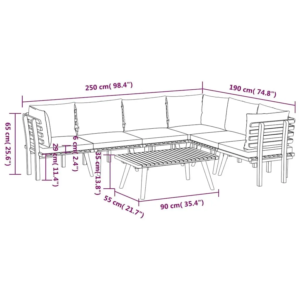 7 Piece Garden Lounge Set Brown Solid Acacia Wood Outdoor Patio with Cushions